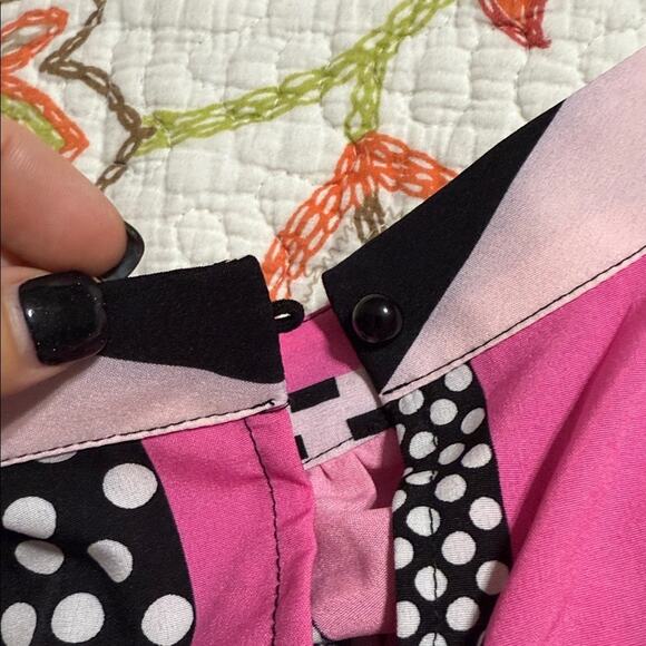 GOMORN women’s size medium halter neck blouse pullover pink black stripes & dots - Picture 9 of 11